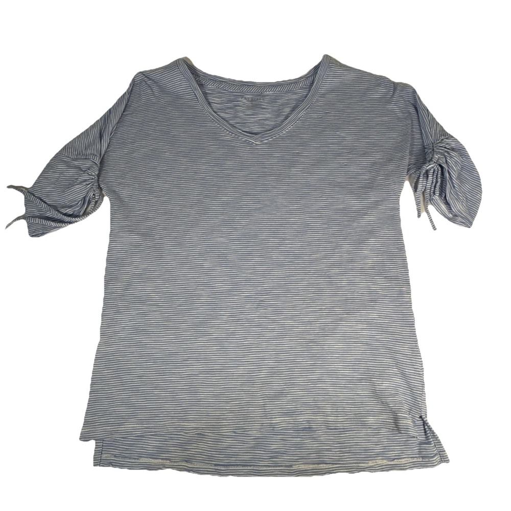 TALBOTS small Tee t-shirt baby blue stripe cotton knitโ top , v neck